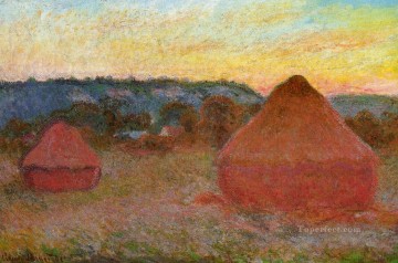  DAY Painting - Two Grainstacks at the End of the Day Autumn Claude Monet